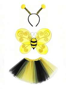 4pcs Cute Bee Costume Set: Bee Striped Dress + Headband + Bee Wings + Striped Socks, Perfect For Carnival, Festivals, Parties And Role Play, Halloween Cosplay - Multicolor - View 11