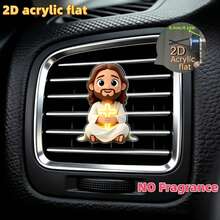 2D Flat Jesus Holding Cross Car Air Vent Clip, Car Air Conditioner Outlet Decoration, Perfect Gift For Mom/Girlfriend/Friend, Suitable For Any Occasion - A - View 1