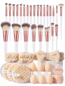 25/43Pcs All‑In‑One Makeup Tool Set,25Pcs Synthetic Makeup Brushes,Soft Makeup Sponges,Triangle Powder Puffs,Reusable Remover Pads,Bow Facial Headbands,Multipurpose Cosmetic Accessories For Liquid,Powder And Cream Daily Face Makeup - Multicolor - View 1
