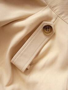 Women's Khaki High Neck Double-Breasted Cinched Waist Tie Short Elegant Street Casual Versatile Daily Vintage Commute Trench Coat - Khaki - View 6