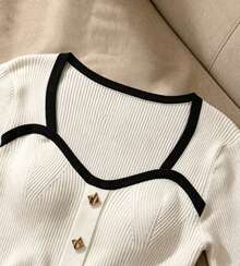 Vuslat Elegant Slim-Fit Long Sleeve Knit Sweater For Women, Perfect For Autumn/Winter Outings, Commuting, Shopping, Gatherings, And Holiday Parties - White - View 9