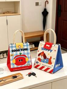 Vigour Summer Cute Cartoon Pattern Insulated Lunch Bag With Utensil Storage Pouch, Large Capacity Waterproof Thermal Bento Tote Bag, Soft Handle, Reusable Food Container Carrier, Suitable For Women, Students, Office Work, Picnic, Camping, Back To School Gift - Multicolor - View 8