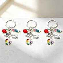 1pc/Multi-Pack Unisex Creative Paint Brush Palette Apple Keychain Pendant, Teacher's Day Graduation Season Gift, Commemorative Backpack Charm Keychain - Multicolor - View 8