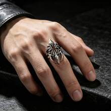 CIREY 1pc Gothic Decadent Metal Series Dark Industrial Hollow Ring, Fashionable And Elegant - Distressed Metal Ring - View 4
