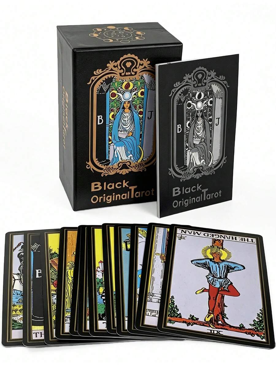 1 Kotak Tarot Original BoxBlack, Set Kotak Hadiah 78 Kartu, Set Ramalan Seni Original dengan Buku Panduan untuk Pemula, Hadiah Pesta, Cocok untuk Penggemar Tarot