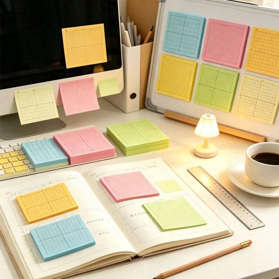 8pcs Multifunctional XY Axis Table Sticky Notes, Office & Study Strong Adhesive Multi-Pattern Sticky Notes - one-size - View 1