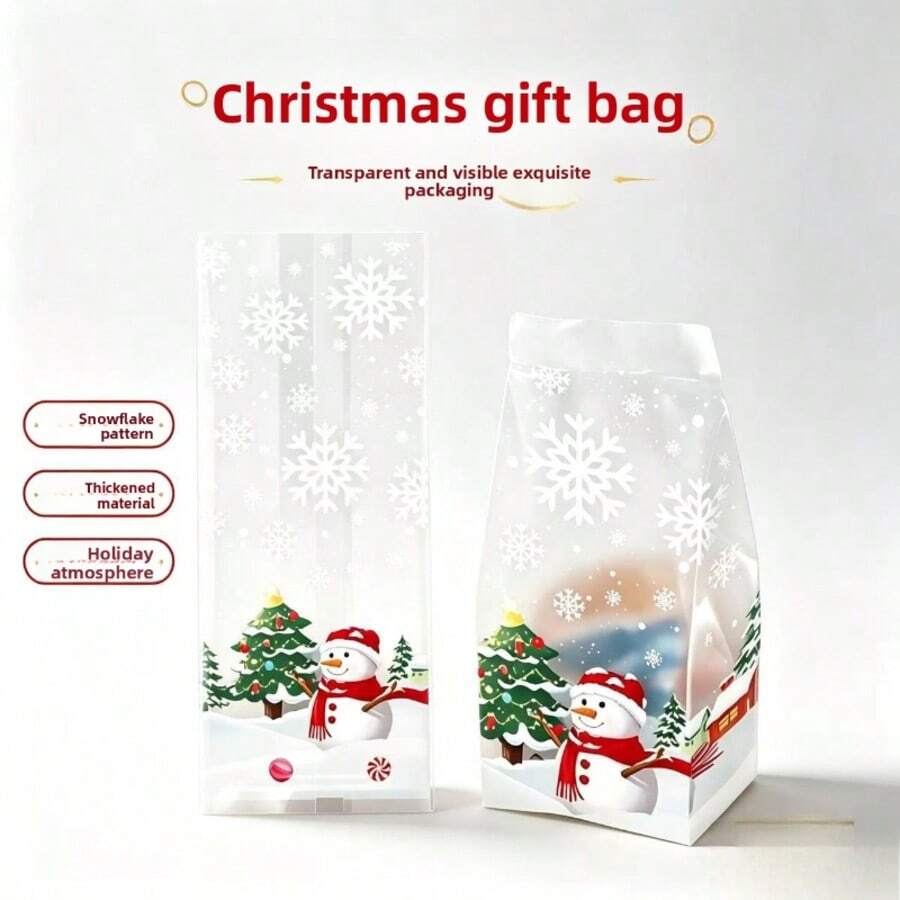 100pcs Christmas Snowflake Gift Bags - Transparent Plastic Packaging, Suitable For Holiday Parties, New Year, Thanksgiving - Multi-Purpose Gift Bags, Decorative Packaging Bags - Matte White - View 1