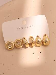 4-16PCS Luxury Gold-Plated Geometric Floral Earring Set, Suitable For Daily Wear, Travel, Vacation, Casual, Commute, Versatile Elegant Jewelry Earring Set, (Lightweight CCB Material) - Gold - View 9