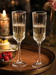 Elegant Transparent Glass Stemware, Vintage Textured Stemmed Water Goblets, Suitable For Water, Juice, Sparkling Drinks, Home Party Wedding Dinner Aesthetic Table Glassware - Transparent - View 4