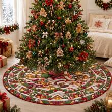 1pc Santa Claus Snowy Night Pattern Christmas Tree Skirt, Elegant Color Holiday Decoration, 5 Sizes, Unisex Holiday Gift, Suitable For Home And Party Christmas Decor - Santa's Snowy Night - View 9