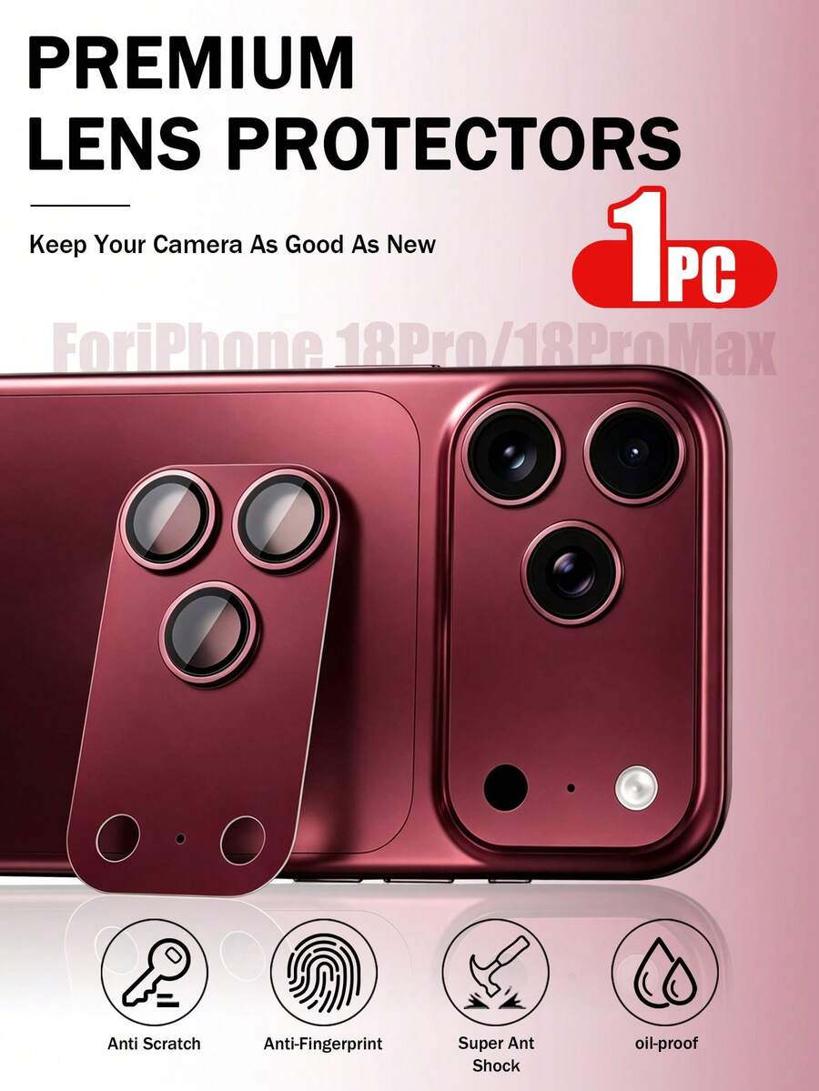 Yezodawee Camera Lens Protector Film For Phone 18 Pro Max/Phone 18 Pro/Phone 17 Pro Max/17 Pro, Shatter-Resistant, Strong Adhesion, Compatible With Phone Cases, Metal Tempered Glass Rear Camera Screen Protector, Deep Cherry Red - Deep Cherry Red - View 1