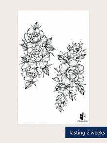 Herbal Juice Semi-Permanent Tattoo Sticker, Floral Pattern 14-Day No-Fade DIY Shoulder Neck Collarbone Wrist Ankle Holiday Party Gift Body Tattoo Sticker 1pc/Pack - Blue - View 4