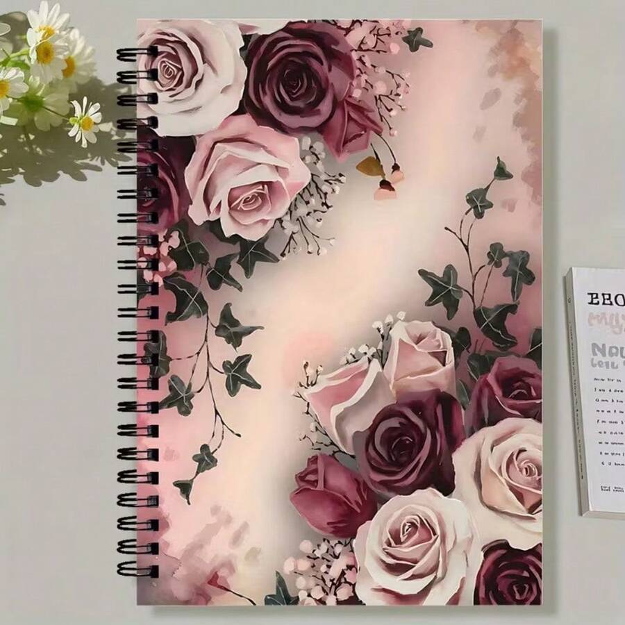 دفتر ملاحظات حلزوني بنقشة زهور - حجم A5 بتصميم وردي وأبيض، ورق عالي الجودة للمكتب والمدرسة والتدوين - هدية مثالية للأصدقاء والمعلمين، قرطاسية، أسلوب أنيق، تجليد متين، كتابة إبداعية، ملاحظات دراسية، صفحات ناعمة، مثالي - مجموعة واحدة (50 ورقة، 100 صفحة) - مشاهدة 1