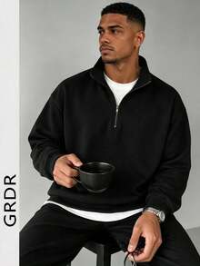 GRDR Men's Solid Color Long Sleeve Zip-Up Pullover Pullover Sweatshirt, Autumn/Winter - Black - View 3