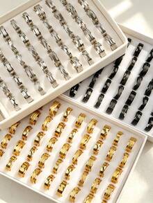 10pcs/Set Fashion Classic Minimalist Line Striped Stainless Steel Rings, Unisex, Suitable For Daily, Party, Vacation Wear, Gift Jewelry Accessories - 10-piece Irregular Line Stainless Steel Ring Set - View 4