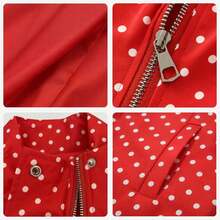 Vintage Red Polka Dot High Neck Drawstring Short Jacket Long Sleeve Loose Casual Outerwear Summer - Red - View 9