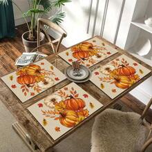 1/4/6pcs Autumn Series Beige Realistic Pumpkin White Flower & Autumn Leaf Pattern Printed Placemats, Heat-Resistant Table Mats For Home Kitchen/Dining Table Protection, Party Scene Decor - Multicolor - View 11