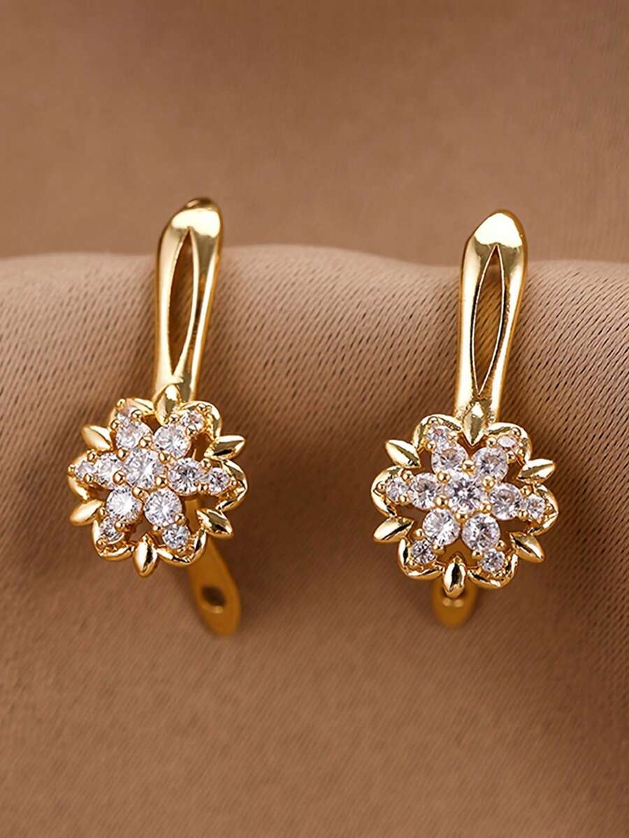 1 Pair Charming Cubic Zirconia Earrings, Women's Wedding Anniversary Accessory Gift - Golden Yellow + White - View 1