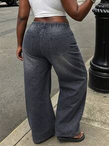 Celana Jeans Longgar Kasual Wanita Ukuran Besar, Halloween, Acara Pulang Kampung, Natal, Musim Gugur, Celana Thanksgiving, Musim Gugur - Grey - View 4