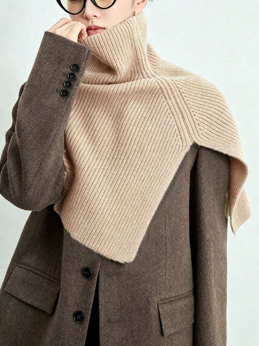 1pc Women's Winter Knitted Scarf Neck Warmer, Solid Color Versatile Pullover Neck Wrap Shawl - Multicolor - View 1