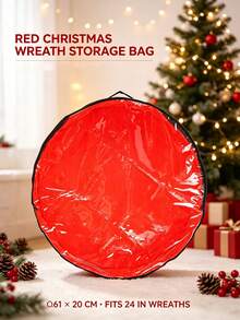 1pc Christmas Wreath Storage Bag, PE Woven Strap With Transparent PVC Window, Round Waterproof Bag, Double Zipper Holiday Wreath Storage Box, Suitable For 24 Inch Wreath, Christmas Home Room Decor, Autumn Wreath Decoration, Christmas Home Decor, Home Decor - Multicolor - View 7