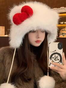 Bows Hat - Cute Animal Fashion Warm Hat - Soft Fur Hat For Women In Autumn/Winter. Suitable For School, Outings, Hiking Occasions. - A - View 3