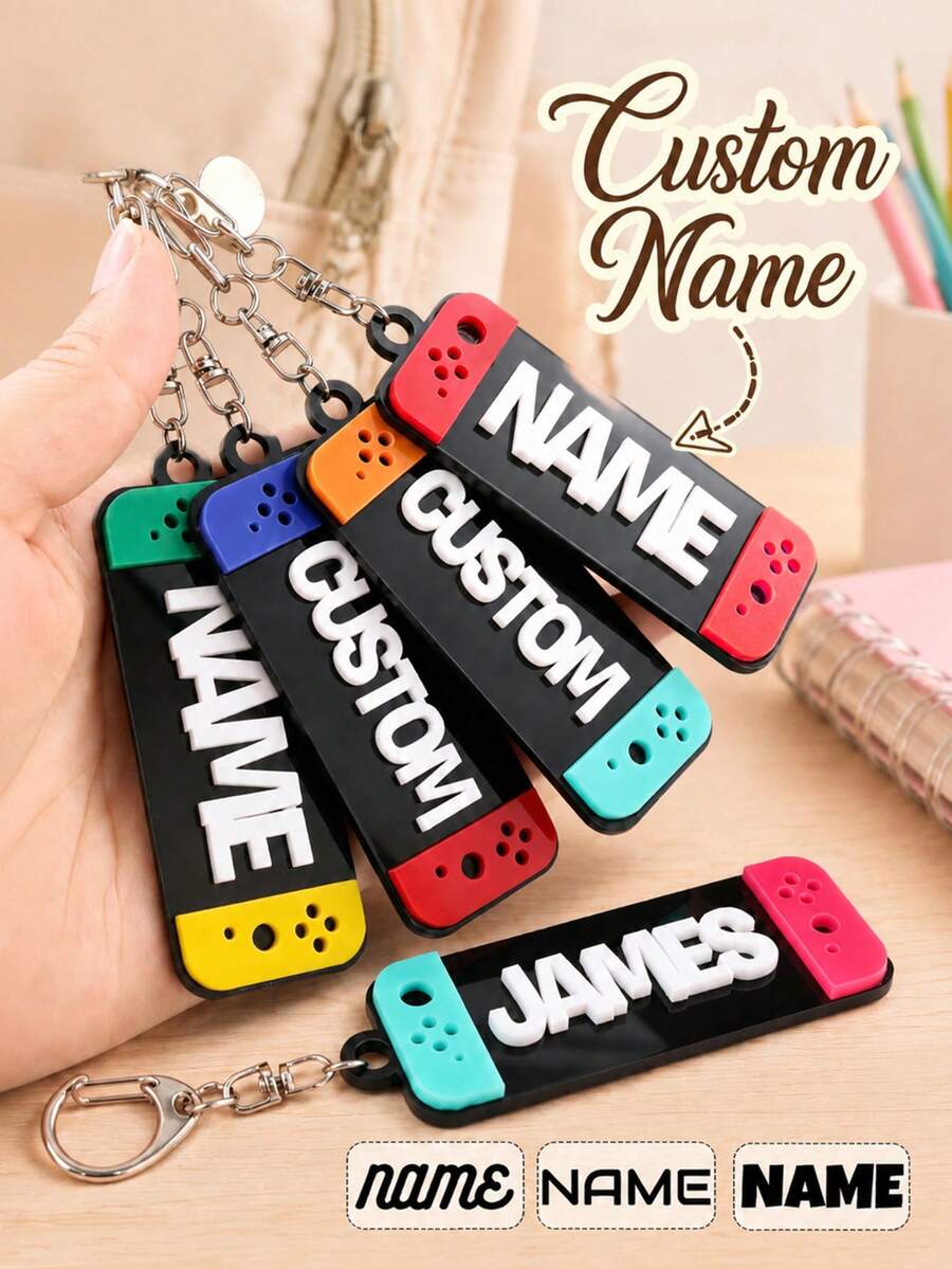 Customized Game Console Name Keychain, Personalized Letter Key Chain, Gamer Style Bag Charm, Customized Keychain, Customizable Name Gamer Gift - Multicolor - View 1