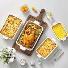 GRNupld 4-Piece Ceramic Baking Set, Oven- Casserole Dish, Ceramic Baking Dish, Rectangular Deep Baking Pan With Handles, Suitable For Baking Cakes, Kitchen Use (2.8L, 1.8L, 1.38L, 0.8L) - View 5