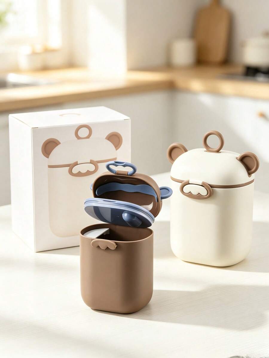 1pc Cartoon Milk Powder Box/Baby Travel Essential/Cereal Storage Box/Kitchen Storage Box/Fruit Storage Box/Baby Food Box/Material:PP/Features:Independent Spoon Compartment,Handle,Portable Design,Sturdy Buckle(Available In 800ml And 400ml Capacity,Please Check Comparison Image Before Purchase!)