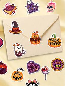 50Pcs Cartoon Cool Halloween Stickers, Pumpkin Ghost Skull Castle Potion Elements, High‑Saturation Contrast Illustration, For Journal, Water Bottle, Notebook, Storage Box Decoration - Multicolor - View 6
