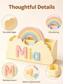 Custom Name Desk Organizer, Personalized Pencil Cup Holder, Cute Desktop Storage Box For Girls, Students & Office Supplies - Multicolor - View 3