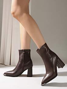Women's Pointed Toe Ankle Boots 2025 Spring/Autumn New Thick Heel Elegant High-End Style Plus Size 41-43 40 High Heels - Brown - View 6