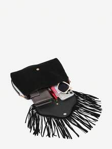 1pc Women's Vintage Autumn/Winter New Hippie Style Faux Suede Rivet Tassel One Shoulder Bag, Suitable For Outing, Dating, Commuting, Shopping - Black - View 5