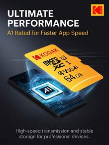 Kodak Kartu MicroSD berkecepatan tinggi klasik (32/64/128/256G) dengan adaptor: Kartu memori khusus kamera U3 V30 A1 menawarkan kinerja tinggi, kecepatan baca tinggi 95MB/s, cocok untuk semua skenario termasuk kamera pengawasan pintar, camcorder, dan dashcam. - View 5