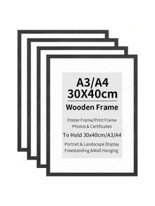 1/3pcs 12*16inch/30*40cm A4, A3 Black Photo Frame, Suitable For 30*40cm Photos, Minimalist Style, Lightweight Material, Suitable For Bedroom, Study, Hallway Wall Decoration, A3, A4 Certificate Frame - A - View 1