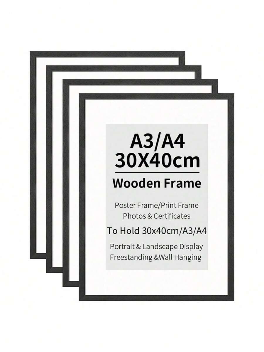 1/3pcs 12*16inch/30*40cm A4, A3 Black Photo Frame, Suitable For 30*40cm Photos, Minimalist Style, Lightweight Material, Suitable For Bedroom, Study, Hallway Wall Decoration, A3, A4 Certificate Frame - A - View 1