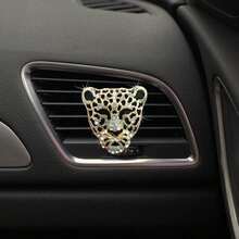 1pc 2 Random Styles Large Car Air Vent Decor Rhinestone Metal Leopard Head Car Air Conditioner Ornament - A - View 6