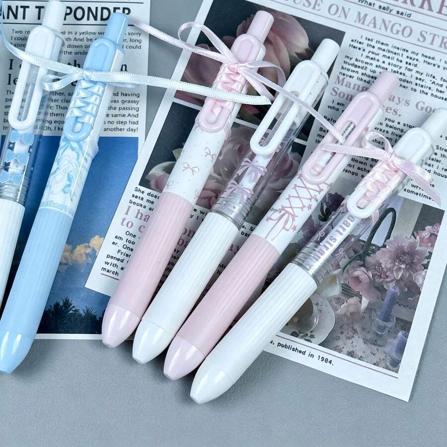 0.5mm ST Sweetheart Ballet Sea Island Ballet Click Pen, Bow Ribbon Decor Neutral Pen, Student Stationery Highly Attractive Clickable Black Ink Pen For Office Writing - Rectangle - View 1