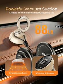 REMAX Vacuum Suction Magnetic Car Phone Mount, N55 Strong Magnetic Hold, 360° Rotation & 170° Foldable Dashboard Phone Holder, One-Hand Use, MagSafe Compatible, Magnetic Ring Included, Car Accessories, Car Essentials, Car Stuff - -c36i - View 2