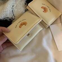 2026 New Cute Croissant Print Mini Women's Wallet, Casual Tri-Fold Multi-Card Slot Zipper Coin Purse, Portable Small Wallet For Daily Use - Multicolor - View 2