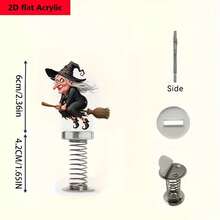 2D Colorful Witch On Broom Car Ornament, Swing Dashboard Decor, Versatile Gift For Car Home Office - A - View 3