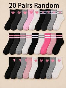 20/10 Random Heart Stripe Mid-Calf Socks For Kids, Soft Elastic Knit Casual Socks, Suitable For School, Outdoor, Home, Office, Daily Wear - Multicolor - View 8