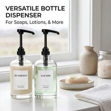 L LEESEPH 2pcs Glass Pump Bottles, 16.9oz Clear Glass Lotion Dispenser Bottles With Pump Head, Funnel And Labels, Refillable Empty Pump Bottles For Bathroom, Kitchen, Shower Storage, Suitable For Lotion, Shampoo, Body Wash, Liquid Hand Soap, Massage Oil And Conditioner - Multicolor - View 5
