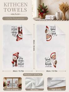 Funny Snowman & Santa Claus With Text Pattern Kitchen Towel 2 Pieces Set, 40*60cm Soft Microfiber Material, Suitable For Home Kitchen Restaurant Outdoor Camping Tabletop Cleaning Dish Cloth Hand Towel Accessories, Humorous Christmas Theme Holiday Gift - Multicolor - View 3