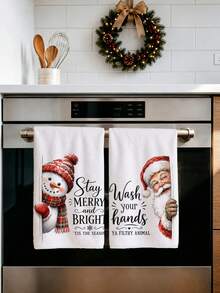 Funny Snowman & Santa Claus With Text Pattern Kitchen Towel 2 Pieces Set, 40*60cm Soft Microfiber Material, Suitable For Home Kitchen Restaurant Outdoor Camping Tabletop Cleaning Dish Cloth Hand Towel Accessories, Humorous Christmas Theme Holiday Gift - Multicolor - View 7