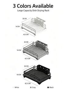 Dish Drying Rack For Kitchen Counter, Large‑Capacity Metal Dish Rack With Drainboard & Utensil Holder,Kitchen Storage Rack, Direct Water Drain To Sink, Space Saving,Anti‑Slip Dish Organizer For Plates Bowls Cups, 3 Colors Available White/Gray/Black - View 6