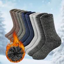 1/5 Pairs Men's Wool Socks Winter Warm Socks, Men's Soft Crew Hiking Socks, Warm Men's Mid-Calf Socks - Multicolor - View 8
