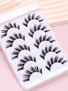 5 Pairs Natural Fox‑Eye False Strip Eyelashes, Wispy Flared Long Lashes With Outer Corner Extension, Light Soft Comfort‑Fit Band Reusable Eye Lashes, Natural‑Lifting Effect False Eyelashes, Ideal For Daily, Wedding, Club & Holiday Makeup - Black - View 5