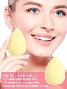 All-In-One Makeup Tool Set, Includes Soft Makeup Sponge, Mini Sponge, Triangle Powder Puff, Cushion Powder Puff And Mini Cushion Powder Puff, Suitable For Foundation, Concealer And Setting Powder, Dual-Use Dry And Wet Makeup Tools, Essential Makeup Accessories For Women's Daily Use - Yellow - View 3
