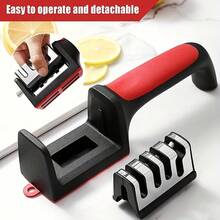 1pc - Multi-Functional 4-Stage Knife Sharpener, Suitable For Quickly And Easily Sharpening Dull Knives, Made Of Durable ABS Material, Can Be Hung For Storage, Essential Kitchen Tool For Efficient Cutting - Black - View 9